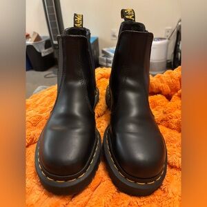 Dr. Martens Black Leather Boots with Yellow Accents
